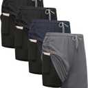 Kinglaman 4 Pack Mens 2 in 1 Running Workout Shorts with Liner, Gym Athletic Quick Dry Sport Shorts with Pockets, Large, 2 Black 1 Blue 1 Gray