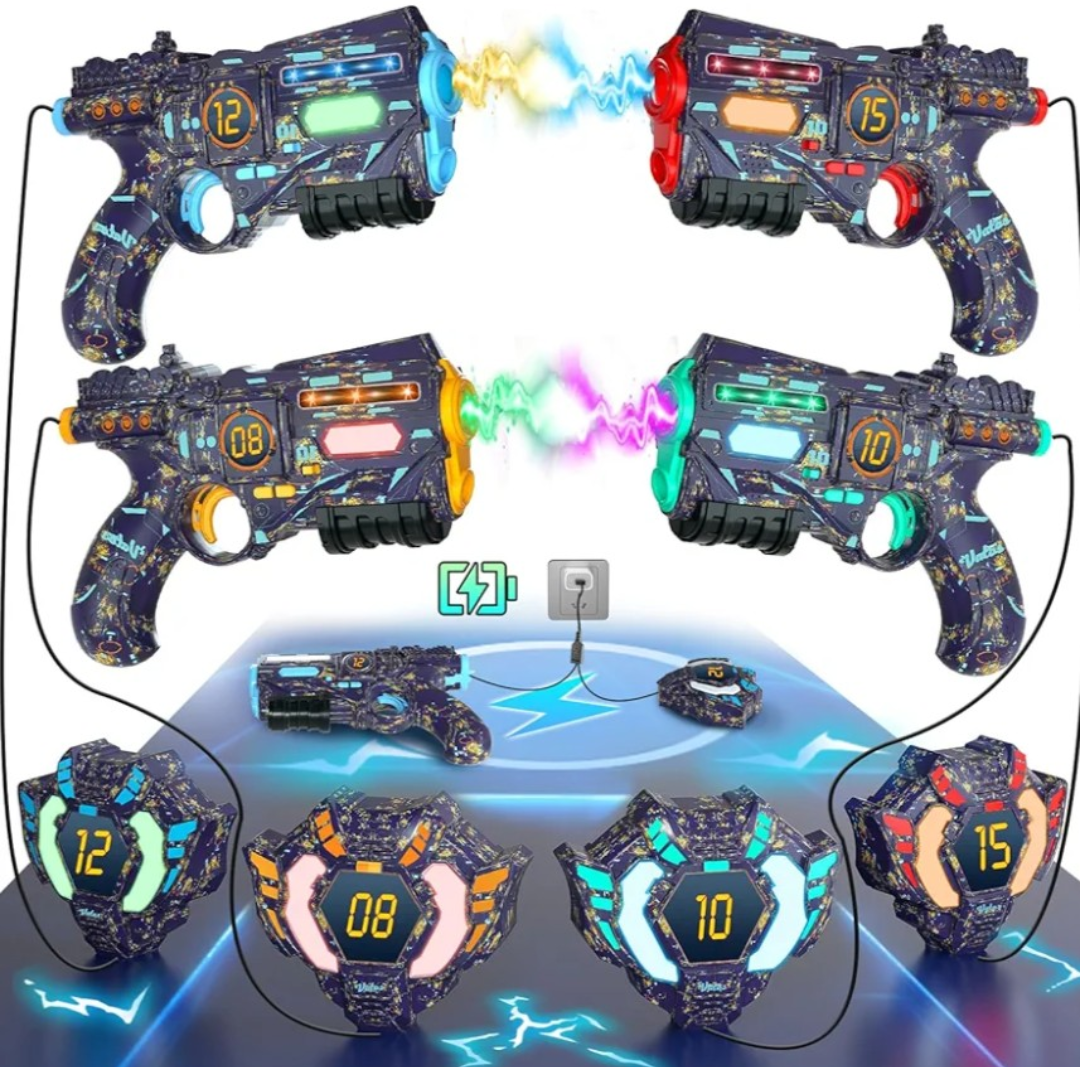 VATOS Rechargeable Real-time Data SYNC - Infrared Toy Gun Sets of 4 Gun 4 Vest with Glowing Light, Toy Gun Game for Adults, Gun Set of 4 for Boys Girls Age 6-12 Years Old