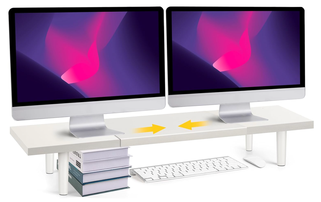 AcrossStar DualMonitorStandRiserForDesk Adjustable Length 3240 Inch，Large Desktop Computer Monitor Riser For 2 Screens，Desk Shelf Organizer Riser Stand For Computer/Laptop/PC/Printer/TV