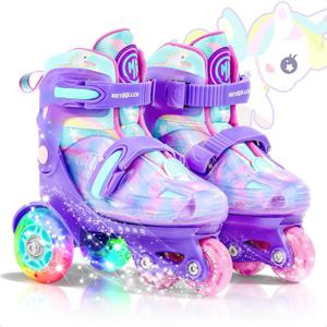 METROLLER Adjustable Boys Balance Roller Skates for Toddler Ages 3-6 Rainbow Unicorn Dinosaurs Illuminating Rollerskates for Girls Kids Three Line Wheels Suitable for Beginners