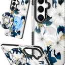 Lotadilo Cute Case for Samsung Galaxy S26 for Women Girls - Funny Blue Flower Design Compatible with Magsafe Magnetic Ring Holder Kickstand Fashion TPU Phone Covers