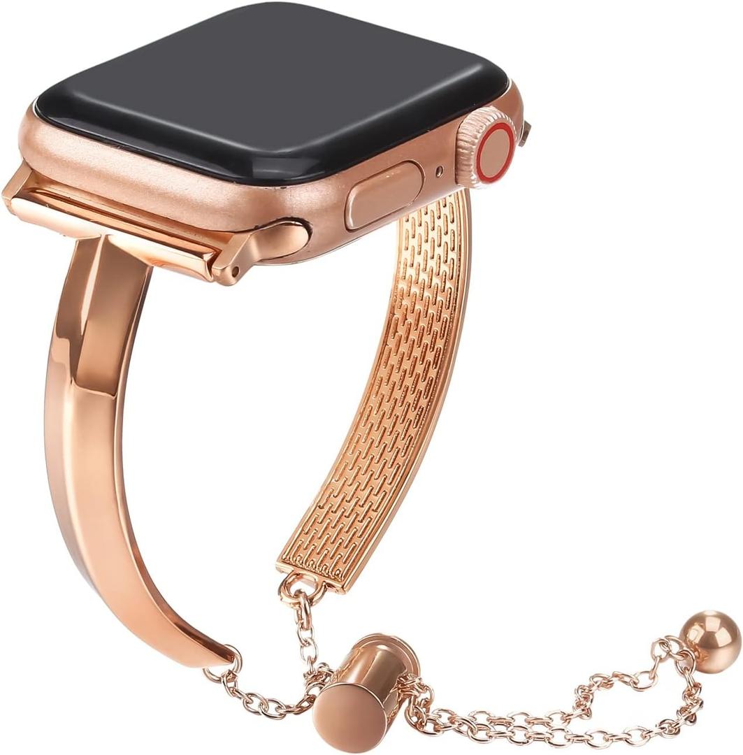 Compatible with Apple Watch Band 38mm 40mm 41mm 42mm 44mm 45mm 46mm 49mm Women, Dressy Jewelry Bracelet with Cute Charms Fancy Metal Strap for iWatch Band SE 3 Ultra 2 3 Series 11 10 9 8 7 6 5 4 3 2 1