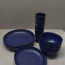 Teivio 16-Piece Kitchen Plastic Wheat Straw Dinnerware Set, Service for 4, Dinner Plates, Dessert Plate, Cereal Bowls, Cups, Unbreakable Plastic Outdoor Camping Dishes, Midnight Blue