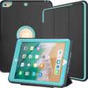 DUNNO Case Compatible with iPad 6th/5th Generation 9.7-Inch 2017/2018, Three Layer Heavy Duty Full Protection Case with [Auto Sleep/Wake] Stand Design for iPad 5/6 Generation (Black+Light Blue)