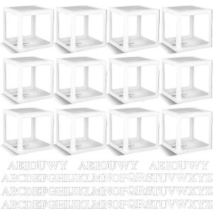 12 Pcs Transparent Wedding Balloon Boxes with 99 Letters, White Balloon Box for Baby Shower Gender Reveal Grad Birthday Party Bridal Wedding Christmas Anniversary Valentines Backdrop Decoration