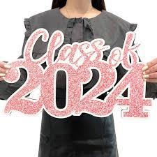 Graduation Decorations Class of 2024 Pink Graduation Decorations Rose Gold Class of 2024 Wooden Sign Graduate Photo Props for Grad Party Supplies