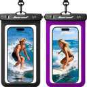 Hiearcool Waterproof Phone Pouch 2 Pack, IPX8 Dry Bag with Lanyard, Touch Screen Compatible for iPhone 17/16/15/14/13 Pro Max, Beach Swimming Cruise Travel-Black & Deep Purple