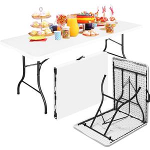 Bblife 6FT Folding Tables Heavy Duty White Foldable Table, Multi-Functional Fold up Table for Outdoor Camping Picnic Parties, Indoor Events Training with 330lbs Static Weight Capacity