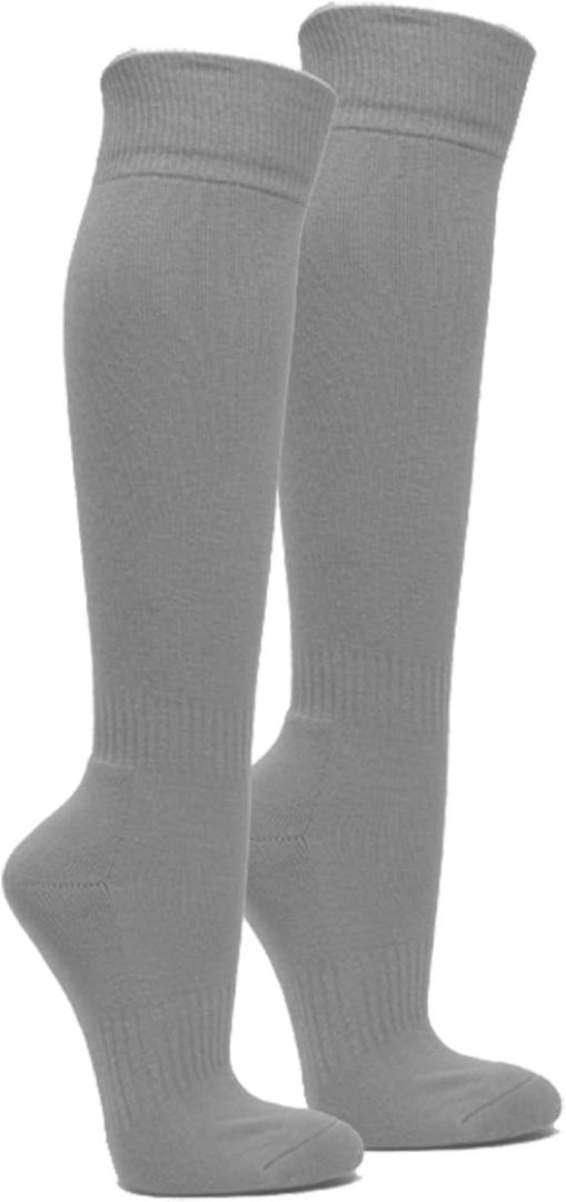 COUVER Mens Knee High Sports Athletic Baseball Softball Bottom-Cushioned Socks, 1 Pair (Large, Solid Light Gray)