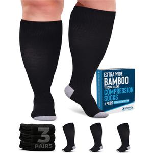 Doctor's Select 3 Pairs Plus Size Compression Socks Wide Calf | Bamboo Viscose Knee High Extra Wide Calf Compression Socks Women & Men | Black