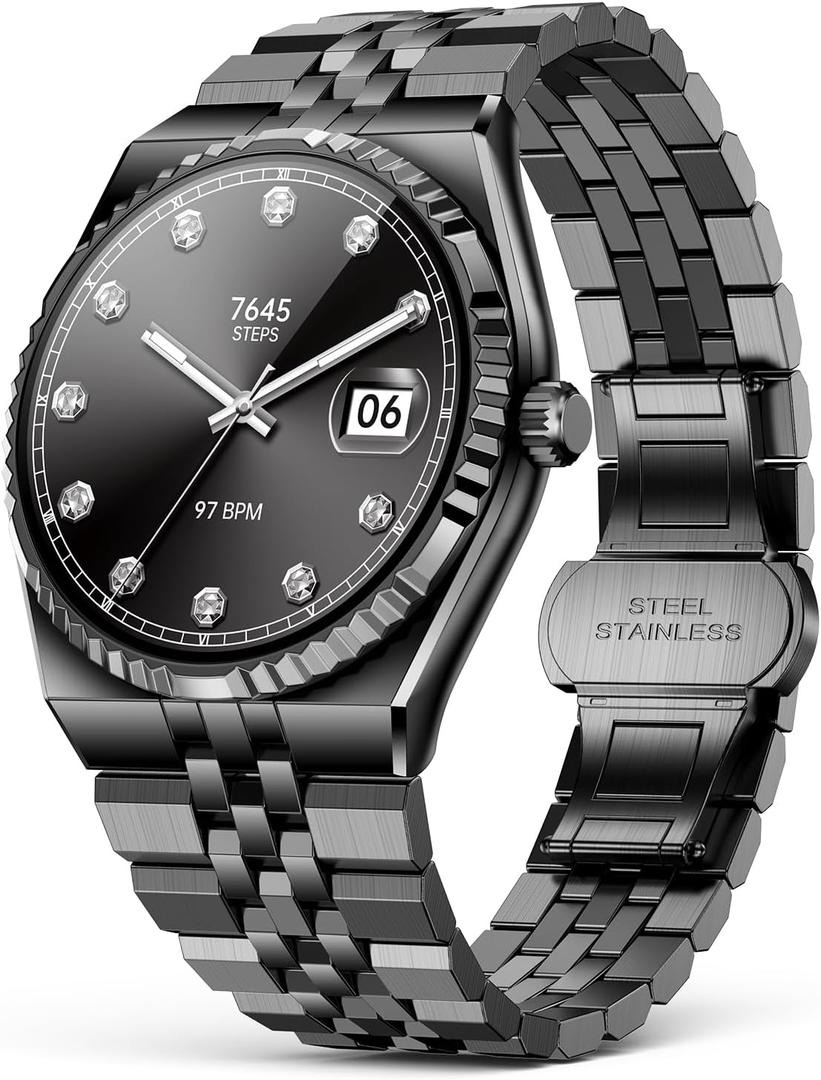 Luxury Smart Watch with Bluetooth Calls, Heart Rate/Blood Pressure/Blood Oxygen/Sleep Monitor, 1.32" AMOLED Display, 160+ Sports Modes, IP68 Waterproof, Compatible with iOS Android for Men Women Black