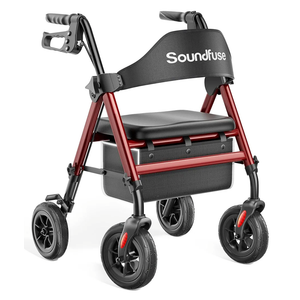 Rollator Walkers for Seniors with Seat, Foldable Lightweight Rolling Walker with 8" Big PU Wheels, Ergonomic Seat, Dual Height Adjustment, Red 