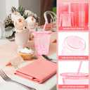 100 Set Pink Plastic Cups with Lids and Straws 12 oz Disposable Drinking Clear Cups for Wedding Pink Birthday Party Supplies
