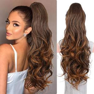 Claw Clip Ponytail Extension - 26 Inch Curly Long Ponytail Extension, Wavy Pony Tails Hair Extensions, Synthetic Hair Extensions Ponytail, Clip On Ponytails for Women (Color: Copper Brown)