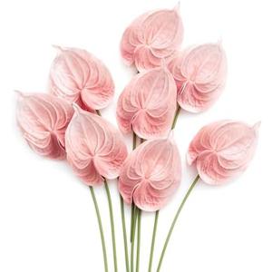 Ling's Moment Artificial Anthurium Plants, 8pcs Shabby Blush Silk Filler Flower, Pink Faux Greenery Stems for DIY Wedding Bouquets Centerpieces Arrangements Bridal Shower Party Home Decorations