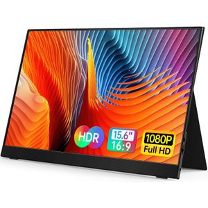 VILVA Portable-Monitor-for-Laptop - 15.6'' 1080P FHD IPS Display USB-C HDMI Portable Monitor for Laptop with Cover and Speakers External Monitor for Laptop/PC/Mac/Phone/Xbox Switch/PS4/
