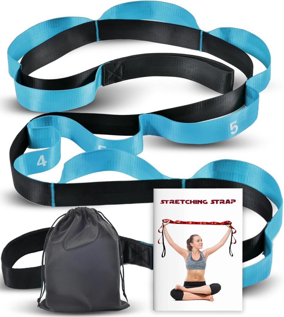 Stretching Strap with 10 Loops-Yoga Strap for Physical Therapy,Home Workout,Pilate & Flexibility Training,Non Elastic Exercise Stretch Band for Hamstring,Leg Stretcher Belt,Flexibility Fascia (Blue)