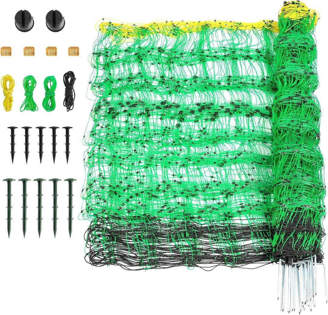 Electric Poultry Netting, 49.6" H x 164' L, Electric Chicken Fence with 14 Posts Double Spiked, Utility Portable Mesh for Chickens Sheep Hogs Goats Deer Dogs Lambs Used in Backyards Farms Ranches