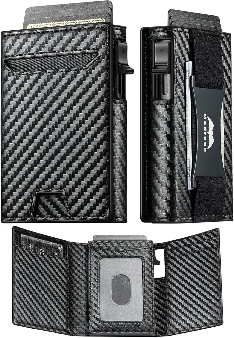 Card Wallet for Men Slim Minimalist: Smart Pop Up Wallet with Cash Strap - RFID Front Pocket Trifold Wallet Credit Card Holder - Gift for Man Husband at Anniversary Birthday