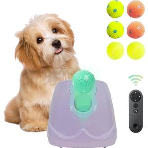 Dog Ball Throwing Machine Automatic for Small to Medium Sized Dogs, Dog Interactive Toy Pet Ball Launcher with Balls (Purple with Remote Control) 