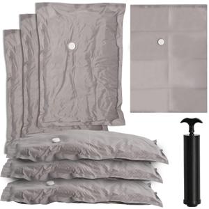 6-Pack Vacuum Seal Bags for Clothing  Fabric Travel Storage Bags with Manual Pump | 2 Medium, 2 Large, 2 Jumbo | Reusable Packing Cubes for Travel, Carry-On Luggage & Home Organization(Gery-2M2L2J)