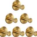 Bath Towel Hooks, 6 Pack Self Adhesive Coat Hooks, Sturdy No Drilling Robe Hook, SUS 304 Stainless Steel Heavy Duty Clothes Hanger, Wall Hooks for Bathroom Bedroom Kitchen (2 in, Gold)