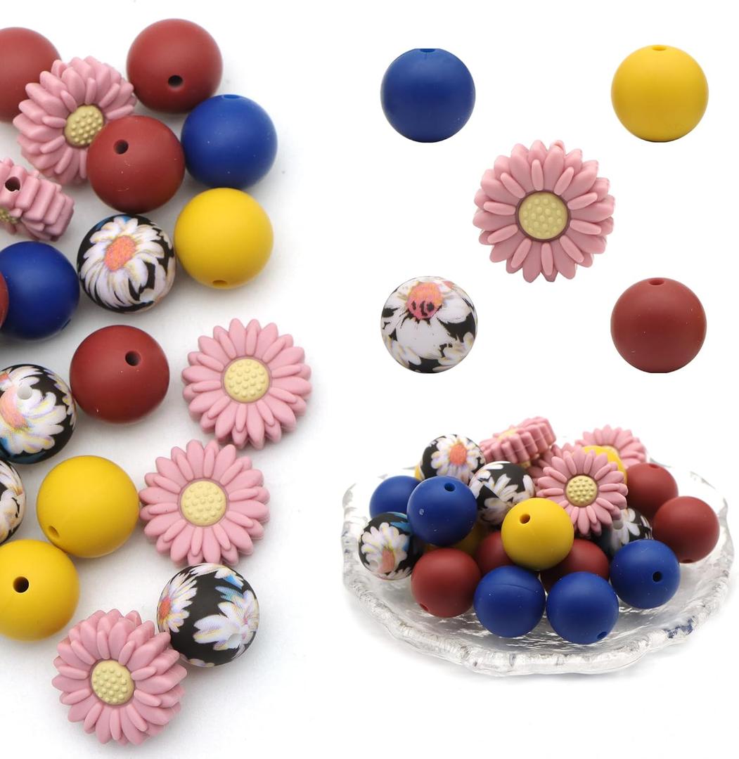 David accessories Silicone Beads 15mm Silicone Beads Bulk Round Hexagon 14mm Silicone Beads for Keychain Pens Lanyards Bracelet Necklace Jewelry Making DIY Craft 25Pcs (O)