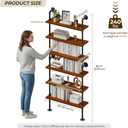 6 Tier Industrial Ladder Shelf Bookcase, Wall Mounted Rustic Bookshelf for Living Room Decor and Storage (Walnut Color, 6 Tier - 10" D x 36" W x 82.5" H)