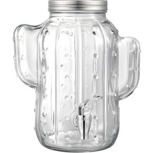 1 Gallon Cactus Drink Dispenser for Parties, 135 oz Clear Cactus Shaped Beverage Dispenser with Lid and Spigot for Weddings, Party, Sun Tea Jar, Water Juice Lemonade