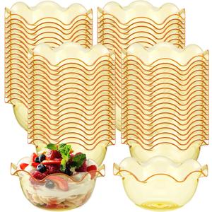 Newtay 100pcs 6oz Small Plastic Dessert Bowls Ice Cream Bowls Reusable Flower Shaped Party Serving Elegant Buffet Serving Cups for Nuts, Salad, Fruit, Snacks and Yogurt (Gold), 9cm/3.5inches 4 cm/1.6 inches
