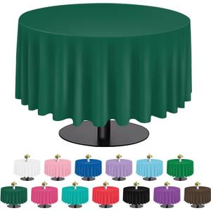Dark Green 6 Pack Plastic Table Cloth 84", Disposable Round Tablecloth Table Cover, Plastic Tablecloths for Parties