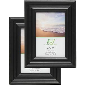 FrameWorks - 2-Pack - 4 x 6 Black Wooden Picture Frames with Luxury Wide Molded Edges and Tempered Glass