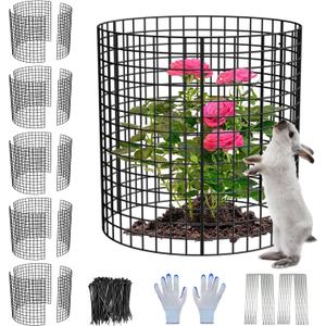 6 Pack Plant Protector from Animals, 13.5" Dia x 14" H Wire Plant Protectors, 18pcs Pre-Bent Metal Mesh to Keep Animals Out with Zip Ties & Stakes (6 Packs)