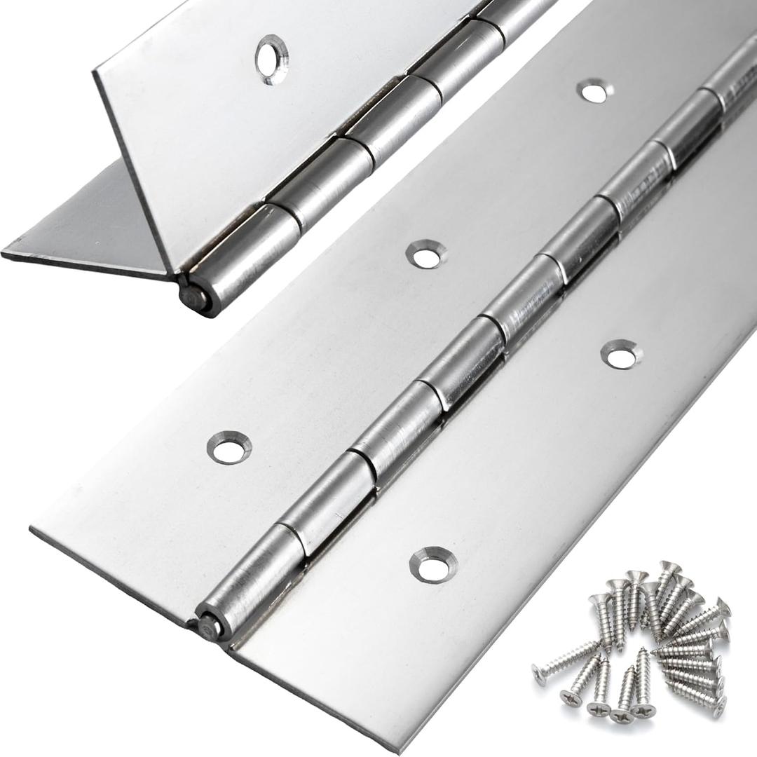 2 Pcs Heavy Duty Piano Hinge 48 Inch x 3 Inch Width, True 0.060'' Thick Stainless Steel Piano Hinge for Heavy Duty Cabinet, Door, Toolbox, Wooden Box, Metal Plate, Furniture, Industrial Project