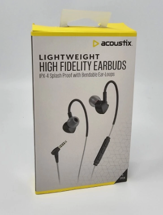 Acoustix High Fidelity Earbuds Lightweight Wired Headphones Mic IPX4 Splashproof