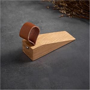 Wooden Door Stopper Non-Slip Security Wood Door Wedge with Leather Strap for Hanging Door Stopper 1Pack, in House Bedroom Office Living Room Hotel Cabin