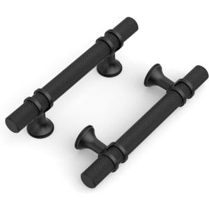 10 Pack 3''(76mm) Matte Black Knurled Cabinet Knobs Kitchen Black Knobs Drawer Pulls Hardware for Cupboard