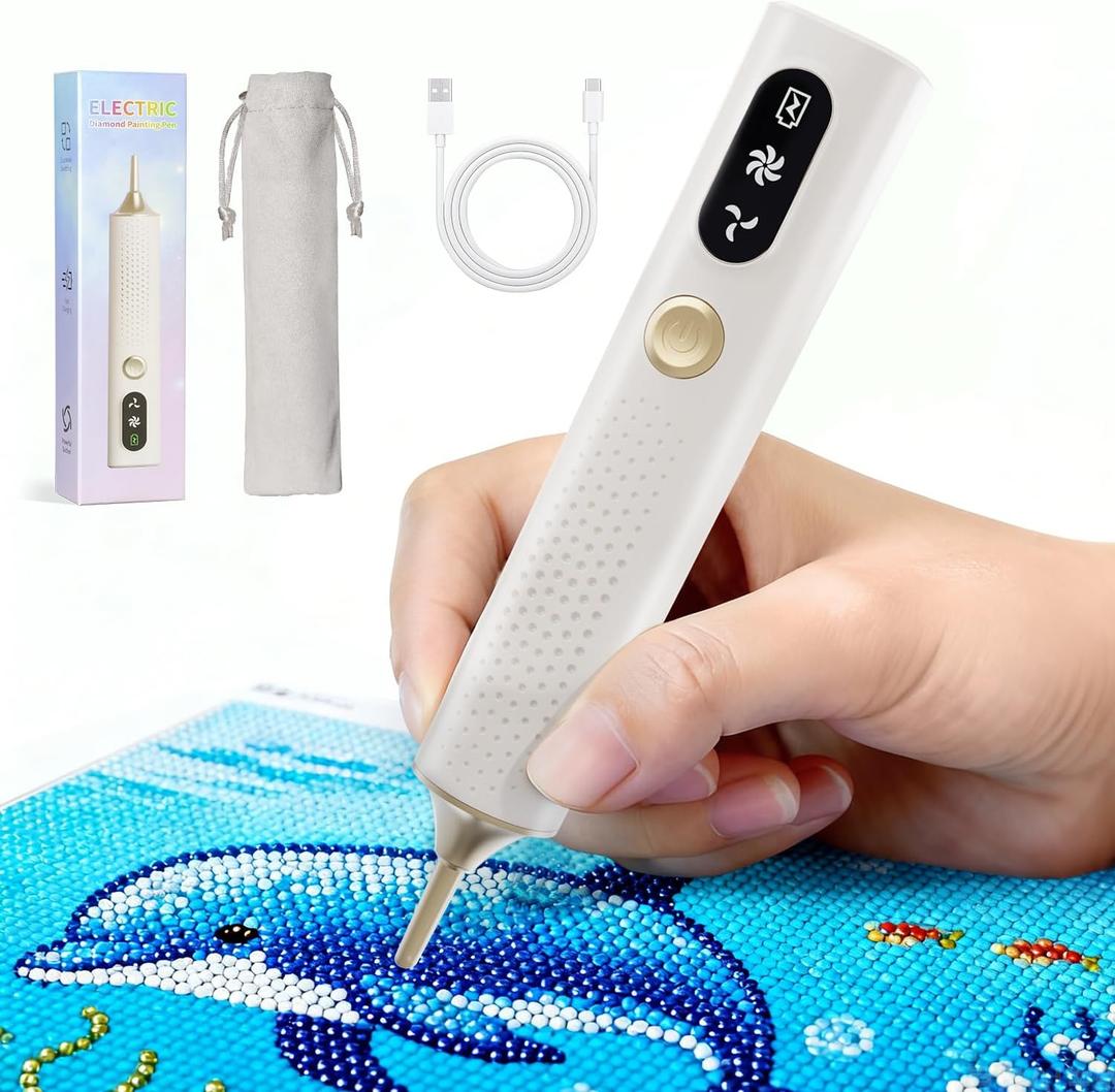 Haroopet Electric Diamond Painting Pen, Cordless Diamond Art Vacuum Pen no Wax Needed, Rechargeable Diamond Painting Tools, Adjustable Suction Mode Diamond Art Kits Accessories for Adults & Kids (White)