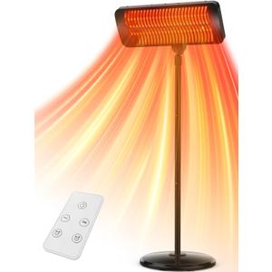 Outdoor Heaters for Patio, 12H Timer&3 Heat Level, IP54 Waterproof Electric Heater,1500W Infrared Heating Covers 300Sq.ft, Tip-Over Protection, Towel Bracket, Remote, 83" Patio Heaters for Outdoor Use