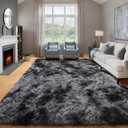 ONASAR 6x9 Area Rugs for Living Room Bedroom, Tie-Dyed Dark Grey Large Fluffy Bedside Throw Rug, Soft Plush Shaggy Fuzzy Floor Carpet for Nursery Kids Girls Boys Teen Dorm Home Decor
