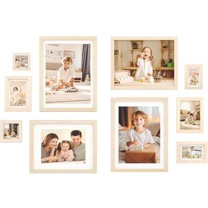 Egofine Picture Frame Set 10 Pack, Picture Frames Collage Wall Decor with Two 12x16,Two 11x14,Two 5x7,Two 4x6,Two 4x4 for Wall and Tabletop, Made of Solid Wood, Covered by Plexiglass, Natural Wood