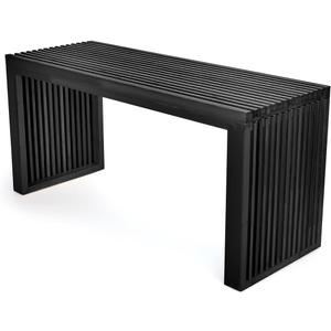 Bamboo Dining Bench, 35 inch Farmhouse Decor Indoor Kitchen Table Bench, Entryway Shoe Rack Bench, Outdoor Bench, Solid Bamboo Benches for Living Room, Hallway, Bedroom, Bathroom (Long, Black)