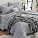 HEVUMYI 7-Piece Queen Comforter Set, Light Gray Bed in a Bag
Reversible, All-Season, Soft, 7 Piece Set, All-Season Reversible Bed in a Bag, Flat Sheet, Fitted Sheet, Pillowcases