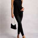 Women's Pleated Halter Neck Sleeveless Blouse Elegant Going Out Textured Tops (Black, L)