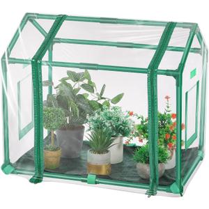 Mini Greenhouse with Potting Mat for Indoor Plant, Heavy Duty Portable Green House with Waterproof Pot Pad for Small Plants, Clear Small Plant Tent for Seed Humidity (Green)