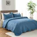 Auemtyn Full/Queen Size Quilt Set 3 Pieces, Soft Lightweight Summer Bedspread, Reversible Microfiber Bed Coverlet for All Seasons, Spa Blue, Cloud-Floral Pattern (1 Quilt, 2 Pillow Shams)