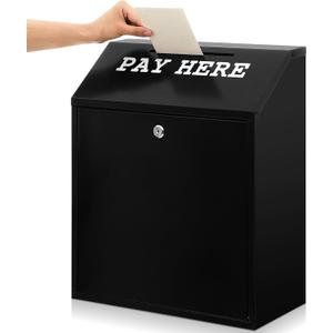 Yaocom Safe Metal Cash Box for Farm Stand Money Drop and Secure Donation Collection, Wall Mount Lockable Unit with Pre Drilled Holes for Outdoor Self Serve(Black,18 x 15 x 7 Inch)