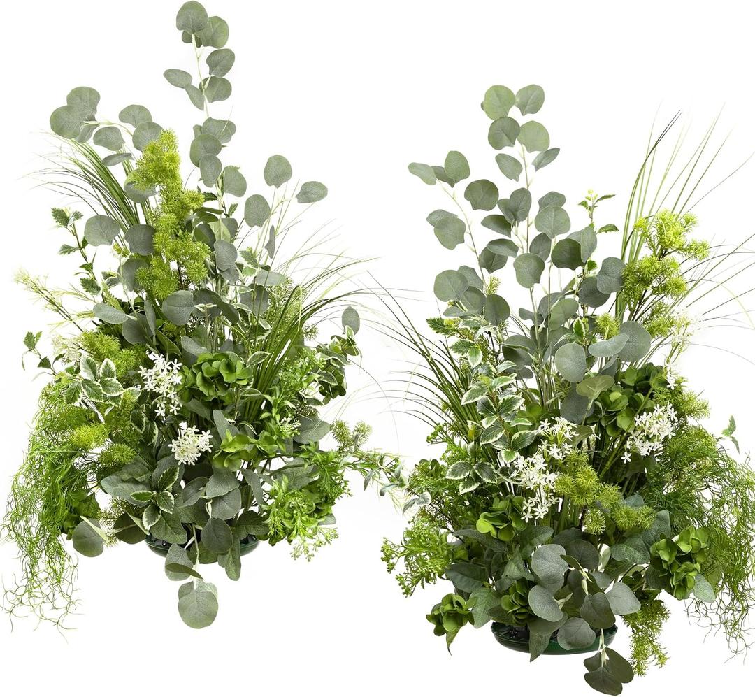 Ling's moment Free Standing Artificial Flowers Arrangements 2pcs Wedding Aisle Runner Chair Decorations Arch Altar Stage for Ceremony Reception Rose Home, Grn-White & Sage, 41" Tall x 22" Cross