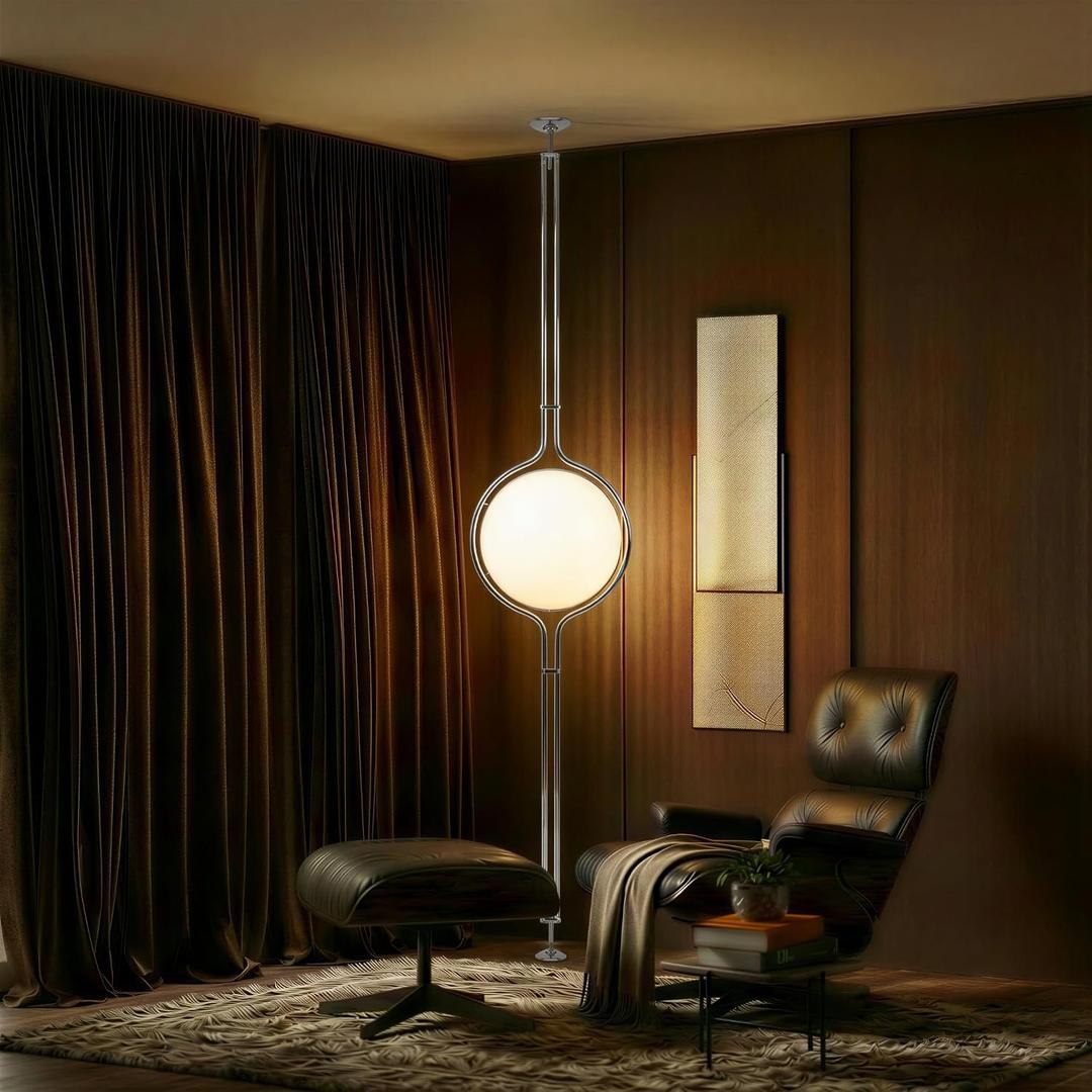 Residence Supply Zuru Floor to Ceiling Lamp - Adjustable 98"-110" Modern Pole Light with LED Bulb - Acrylic Globe Design - UL Certified - Sleek Metal Frame - Living Room & Bedroom Standing Lamp, Silver - 110" x 15.7"