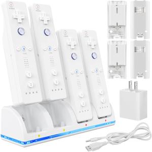 KEKUCULL Remote Controller Charger Station for Wii/Wii U with 4 Pack 2800mAh Rechargeable Battery Pack, Charging Dock Station for Wii Controller, Remotes are not Included